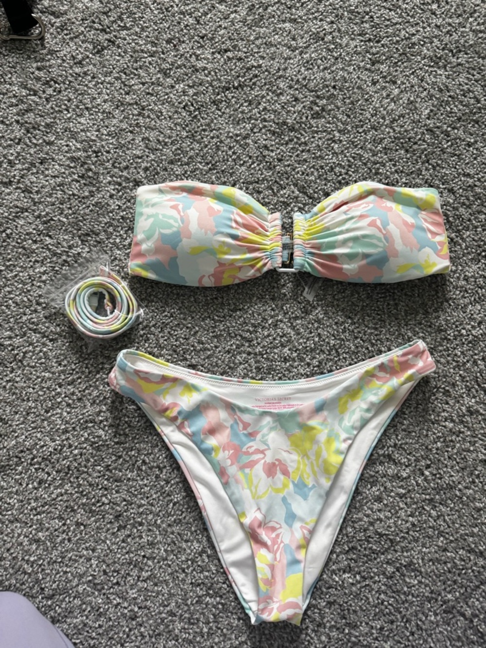 Victoria's Secret Pastel Floral Bandeau Bikini - Mint, Pink, Yellow, White